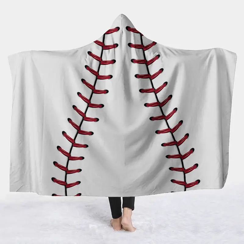 Baseball Hooded Wearable Blanket for Kids & Teens – Ultra-Soft Flannel Hoodie Blanket | Cozy Christmas Gift for Boys & Girls | Thick Warm Nap Cape for Home, Bed, Travel & Game Days - Bugs 'n' Noodles