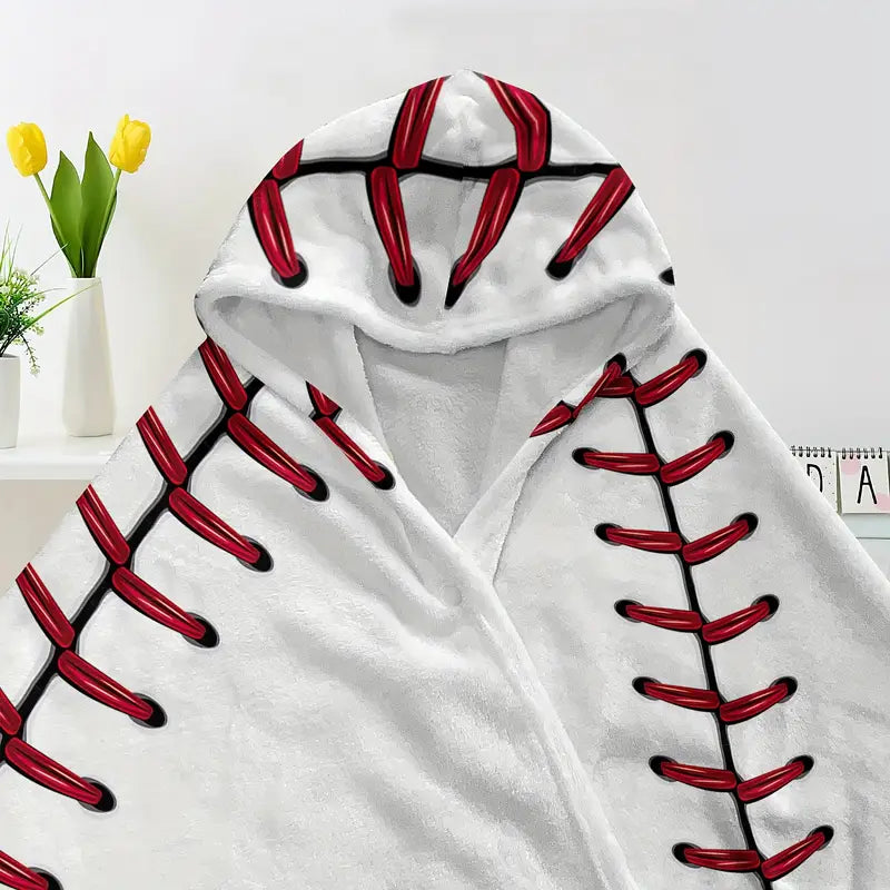 Baseball Hooded Wearable Blanket for Kids & Teens – Ultra-Soft Flannel Hoodie Blanket | Cozy Christmas Gift for Boys & Girls | Thick Warm Nap Cape for Home, Bed, Travel & Game Days - Bugs 'n' Noodles