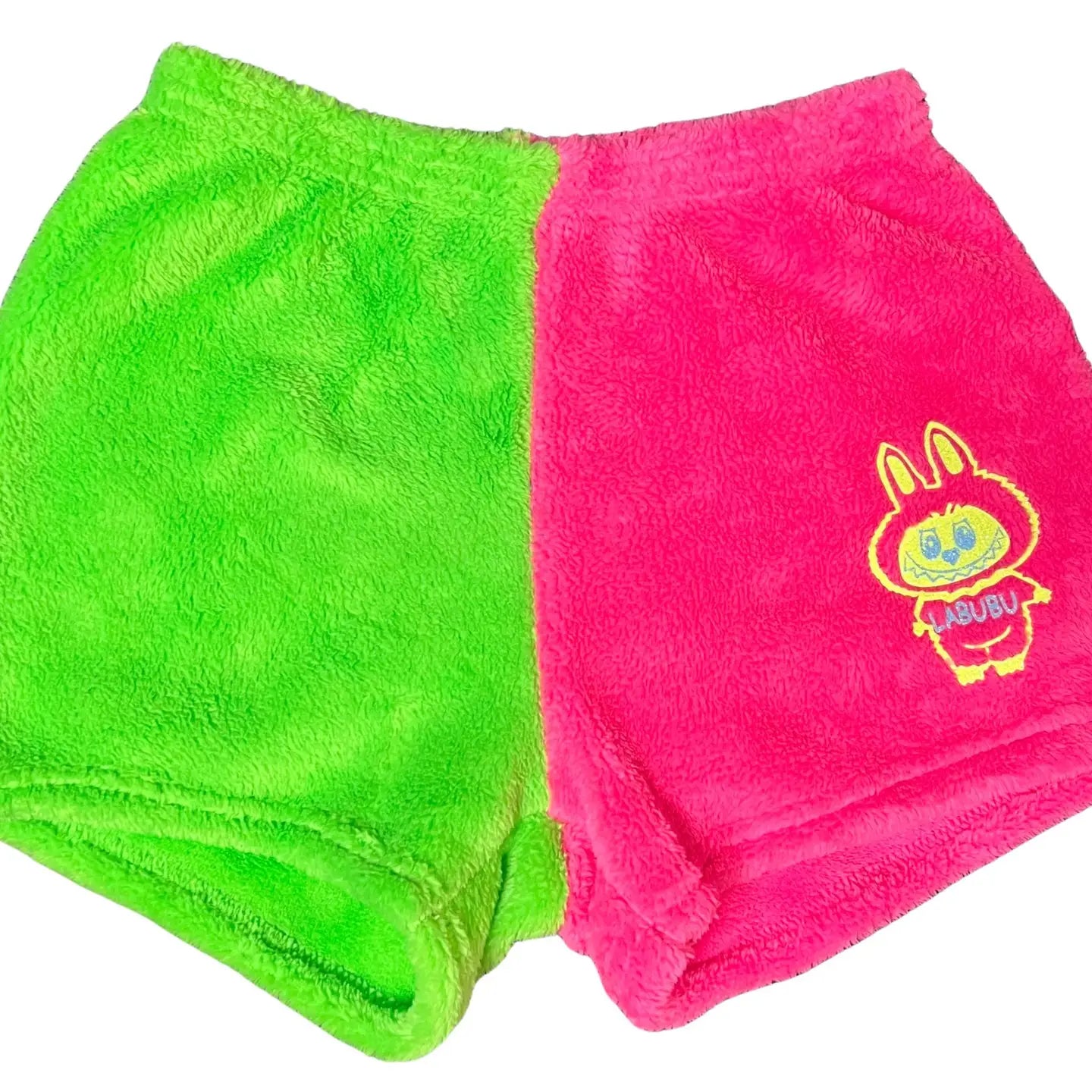 Fuzzy Neon Green / Neon Pink "Labubu" Pajama Shorts
