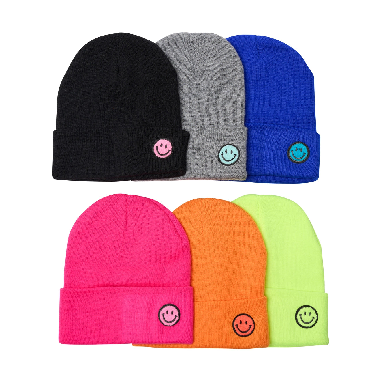 Solid Beanies with Happy Face Patches - Bugs 'n' Noodles