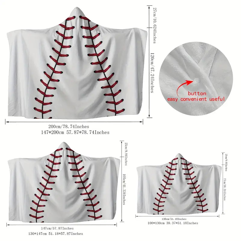 Baseball Hooded Wearable Blanket for Kids & Teens – Ultra-Soft Flannel Hoodie Blanket | Cozy Christmas Gift for Boys & Girls | Thick Warm Nap Cape for Home, Bed, Travel & Game Days - Bugs 'n' Noodles